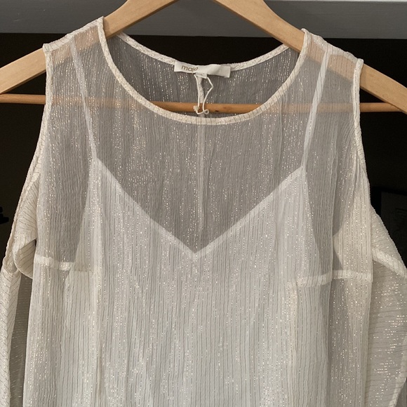 Maje White & Gold Maxi Dress sz 3 - Picture 4 of 11